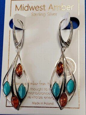 midnight amber sterling silver earring